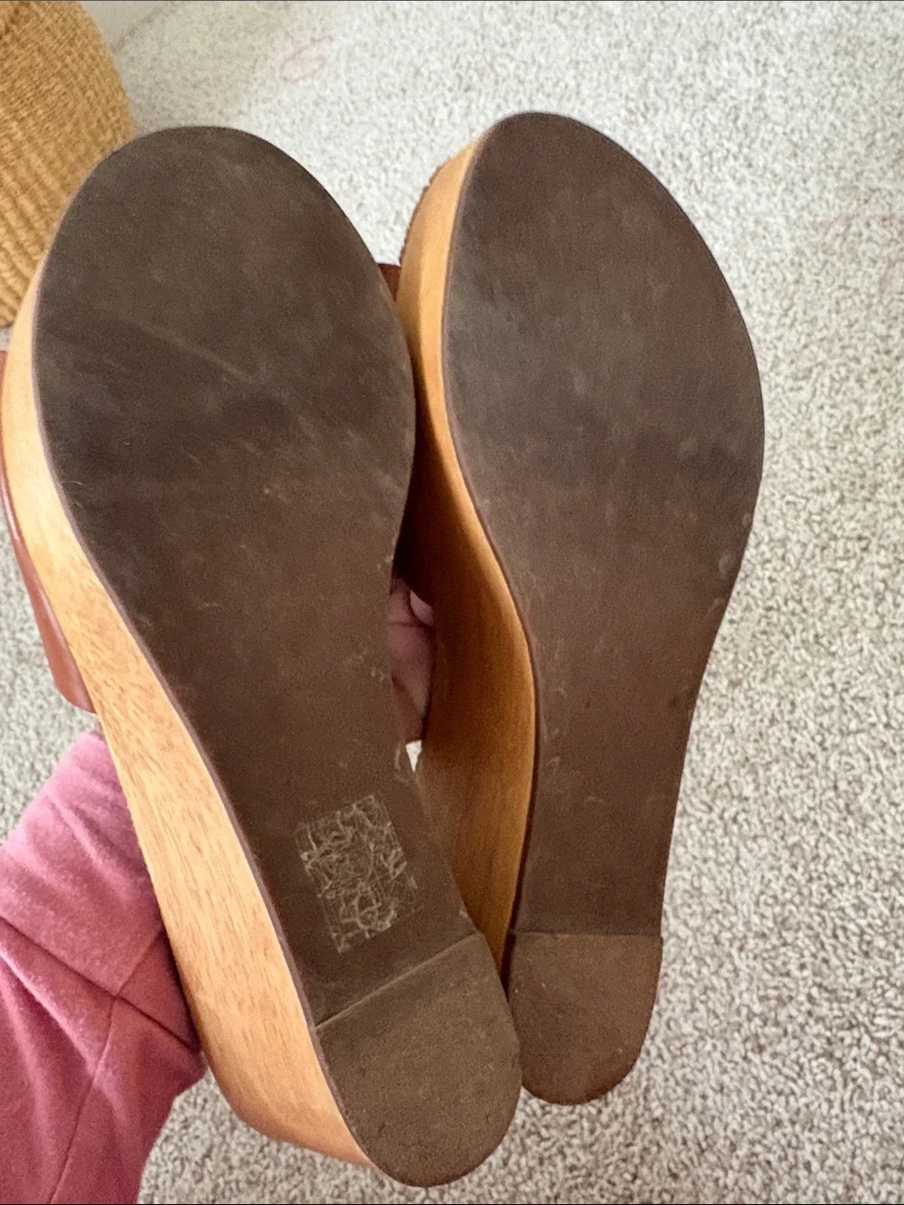 Tory Burch Patty Wedge Leather Slide Sandals in Cognac Brown
